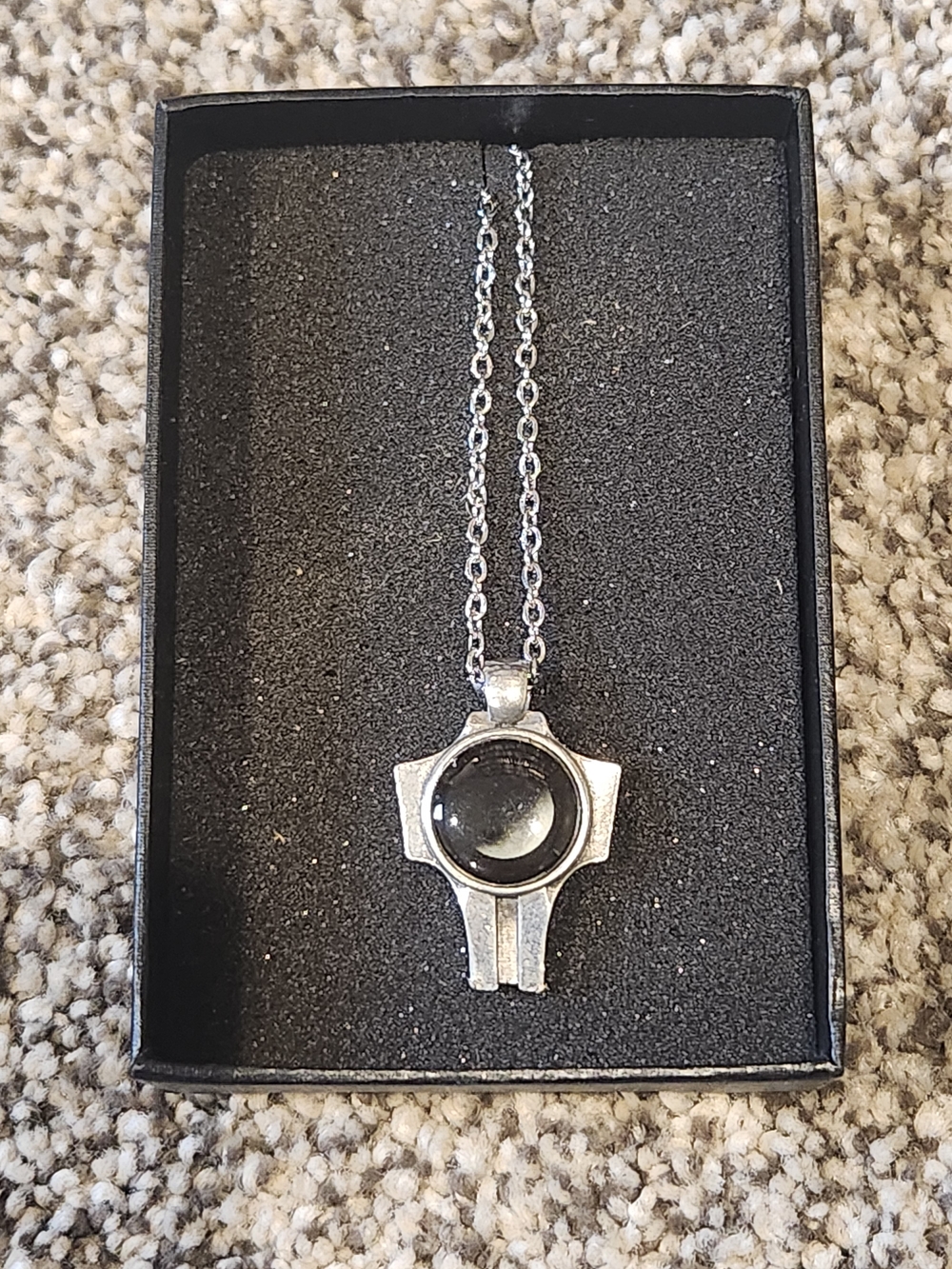 Silver-Tone Black Stone Pendant Necklace